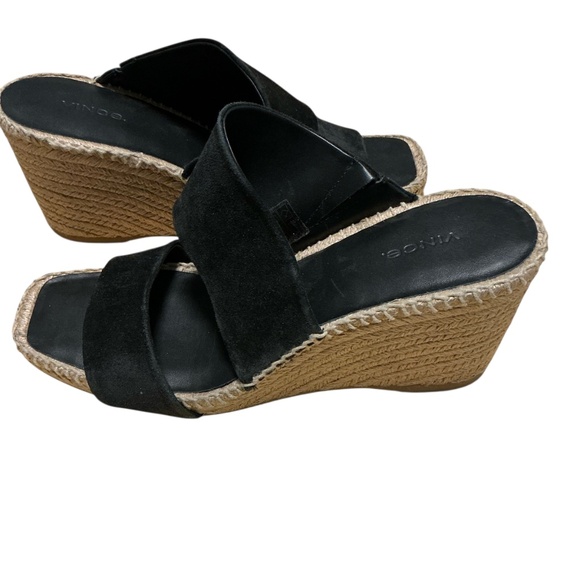 Vince Garlin espadrille wedge sandals leather suede black womens sz 9.5 square - Picture 6 of 6